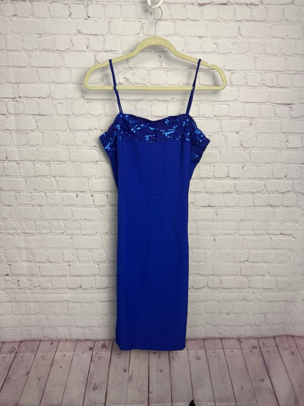 Vintage y2k  size 5/6 blue sequin embellished royal blue slip dress glam night